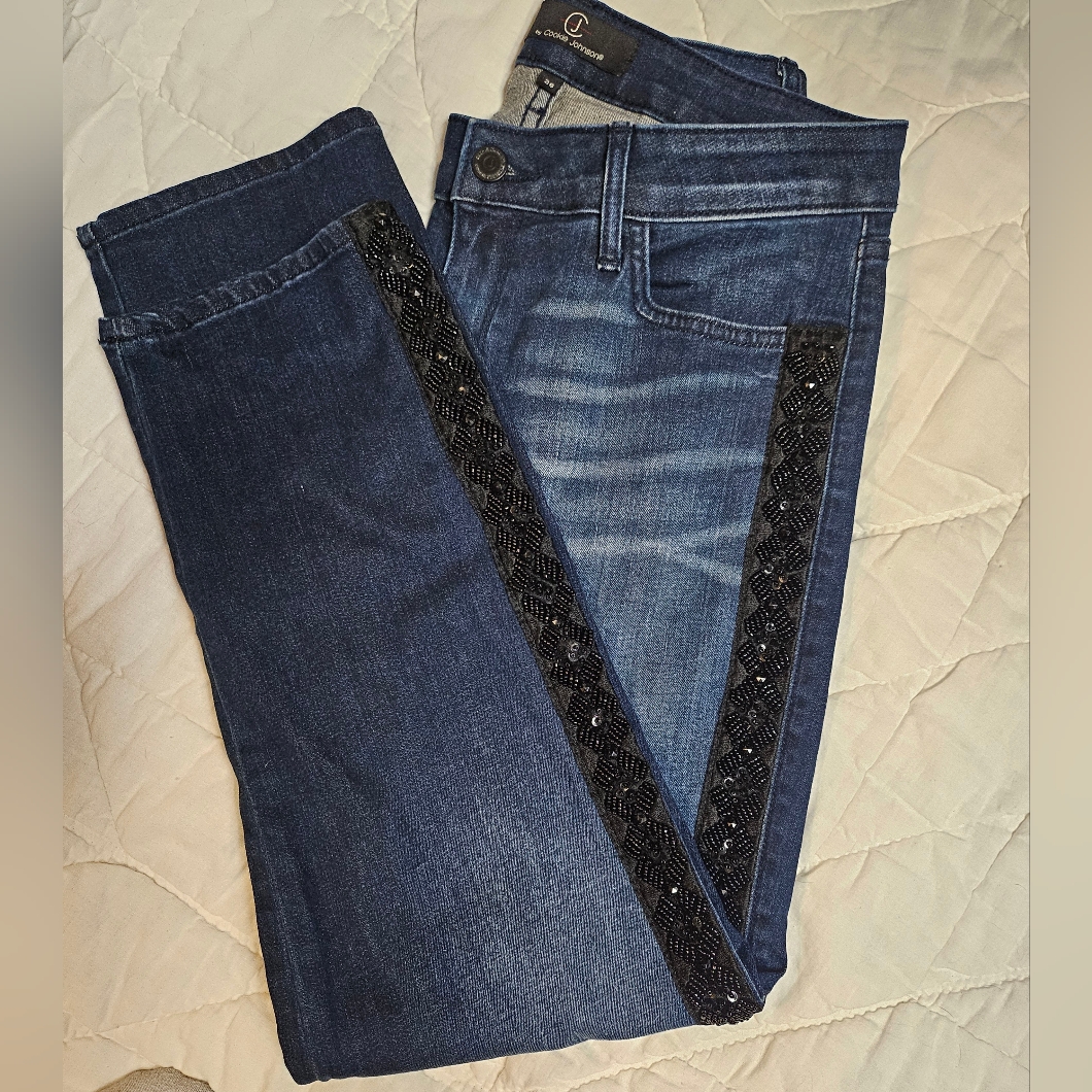 Cj By Cookie Johnson -Pearl Slouchy - Sequined Tuxedo Stripe Leg - Size 26